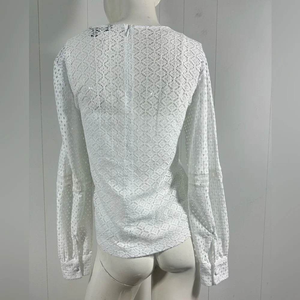 Banana Republic Blouse Womens Small white Lace Long Sleeve Lined Eyelet Top